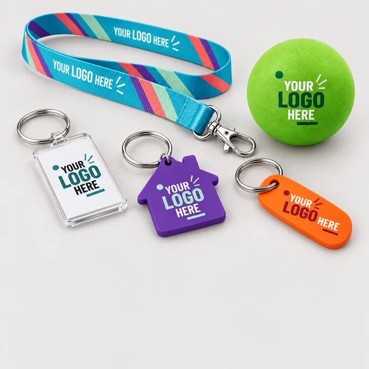 Branded keyrings, lanyard and stress ball printed with a logo