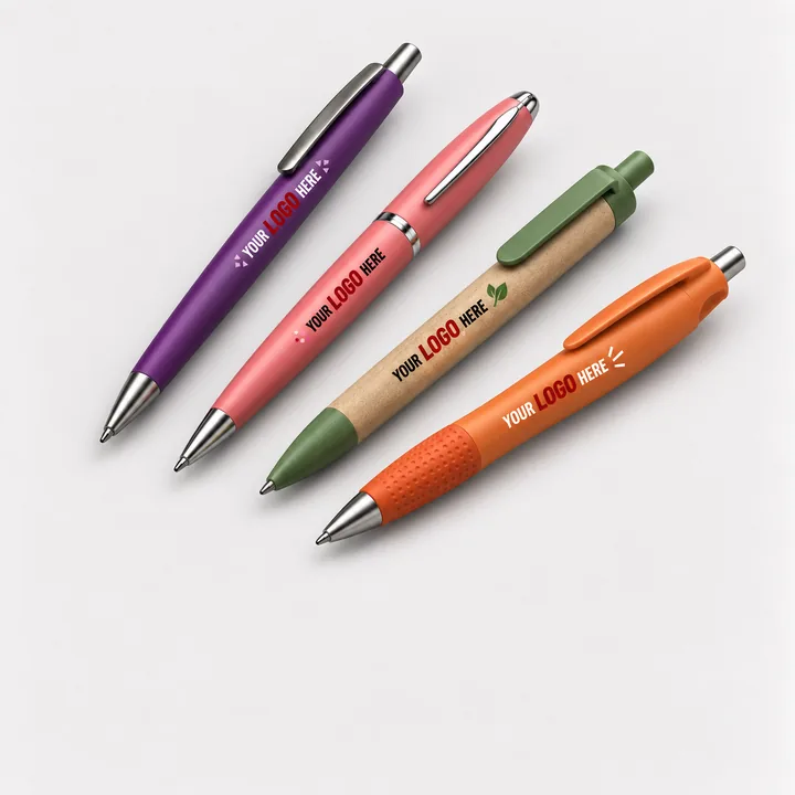 Branded promotional pens printed with a logo